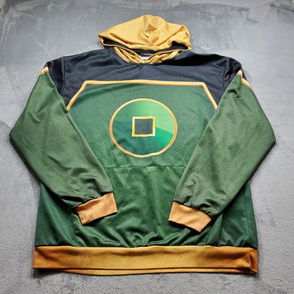 Dykhaily Hoodie Earth Kingdom Theme Green Yellow Graphic Front Pouch Men Sz L - Picture 1 of 13